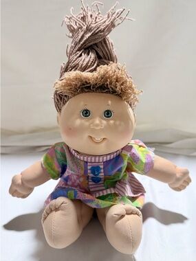 Vintage Cabbage Patch Style Doll with Colorful Dress 1990
